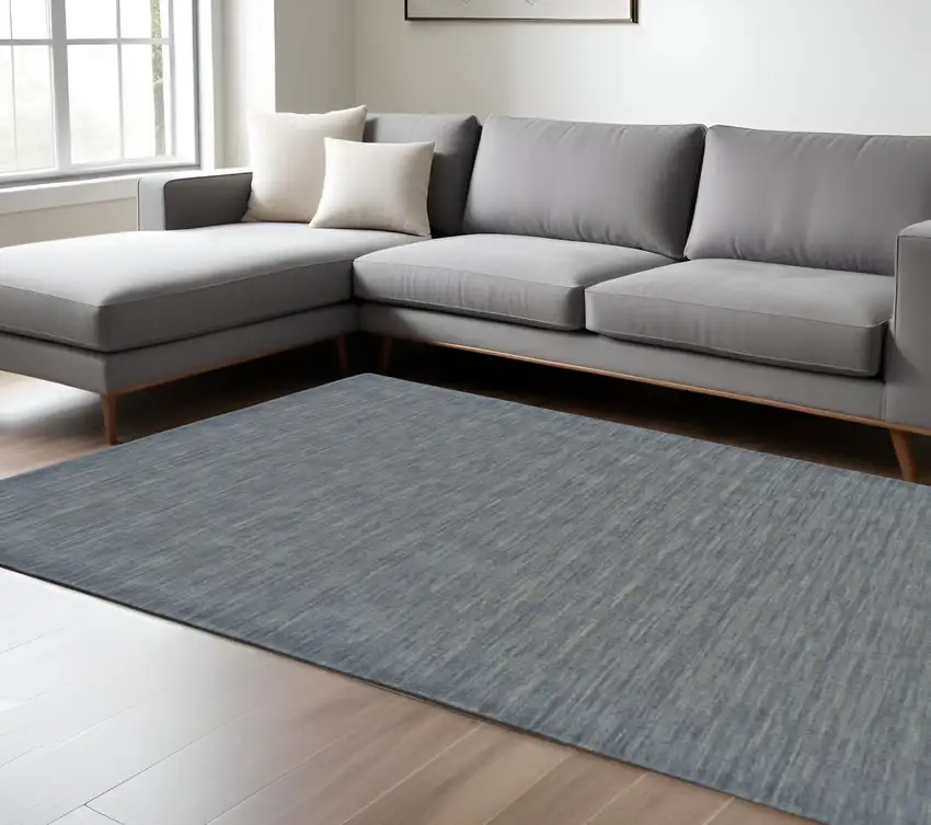 Blue and Gray Wool Hand Woven Area Rug Photo 1