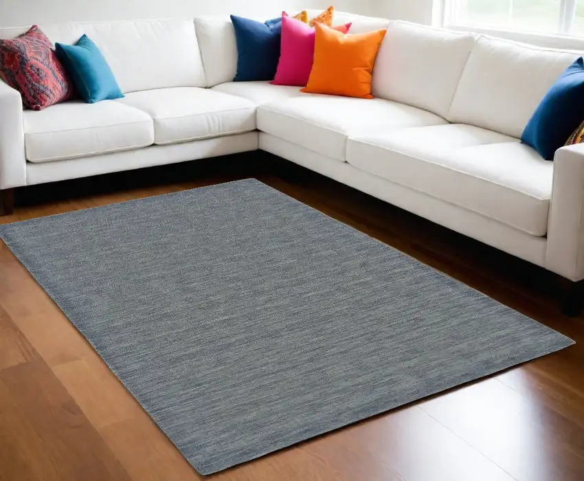Blue and Gray Wool Hand Woven Area Rug Photo 1