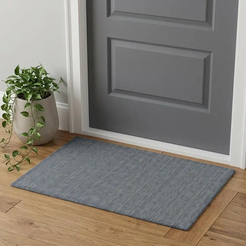 Blue and Gray Wool Hand Woven Area Rug Photo 1