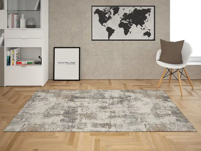 Gray And Brown Abstract Area Rug Photo 6