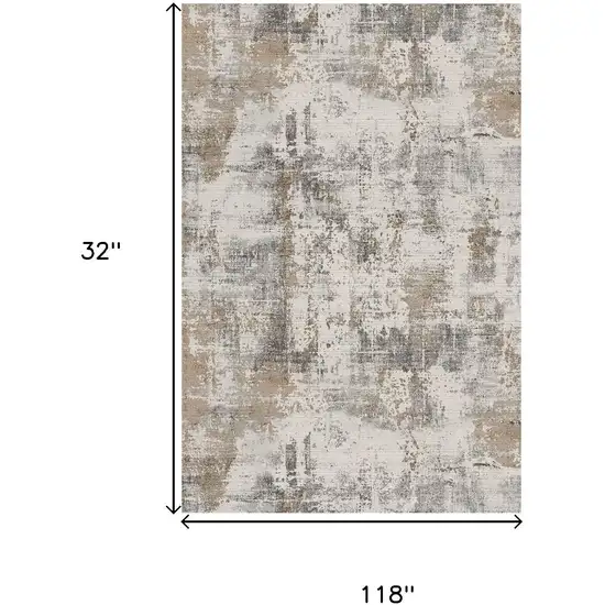 10' Brown And Gray Abstract Distressed Runner Rug Photo 7