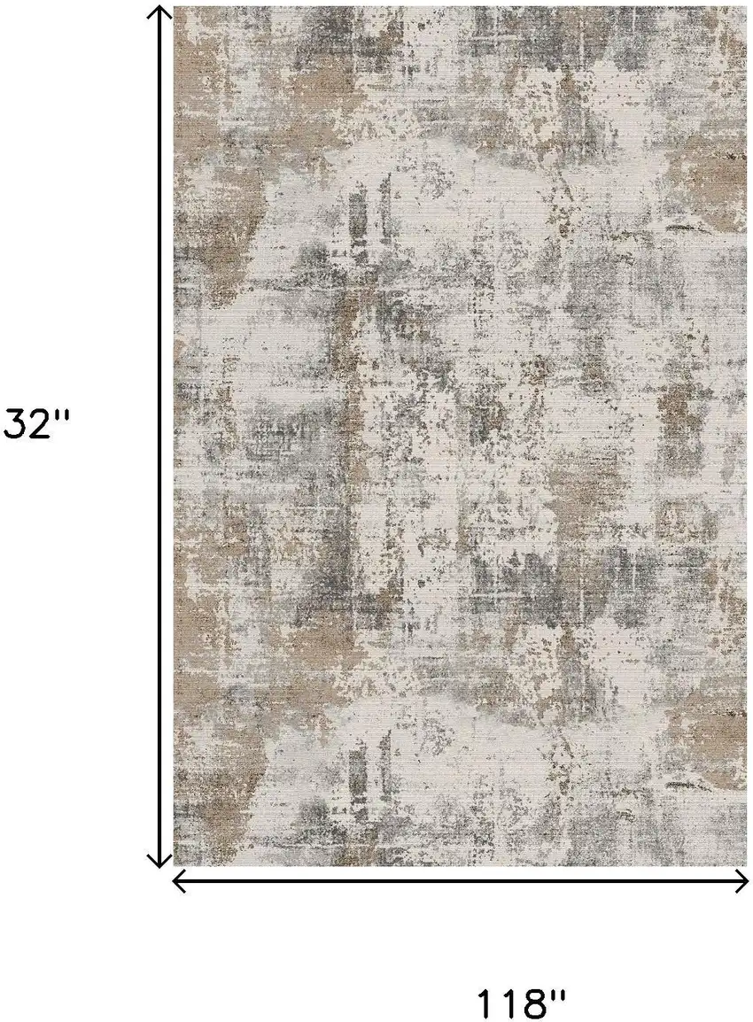 10' Brown And Gray Abstract Distressed Runner Rug Photo 7