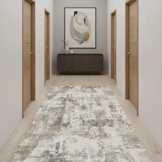10' Brown And Gray Abstract Distressed Runner Rug Photo 1