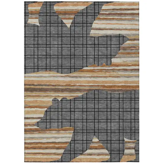 Gray And Brown Abstract Washable Indoor Outdoor Area Rug Photo 1