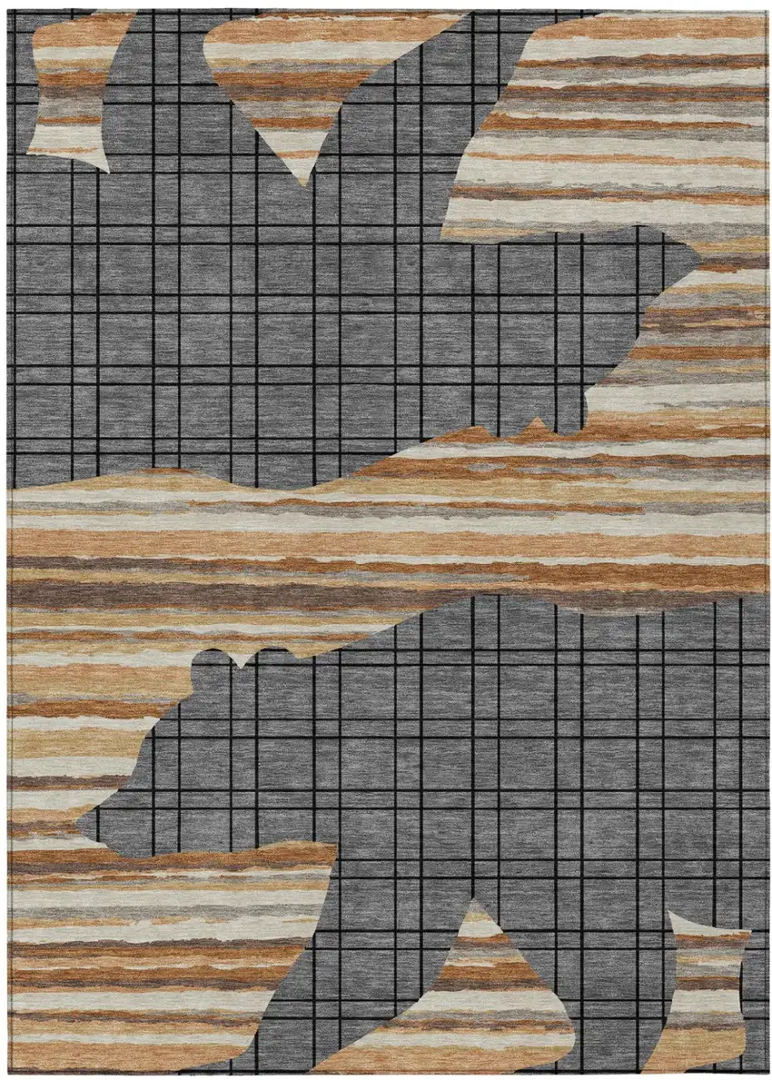 Gray And Brown Abstract Washable Indoor Outdoor Area Rug Photo 1