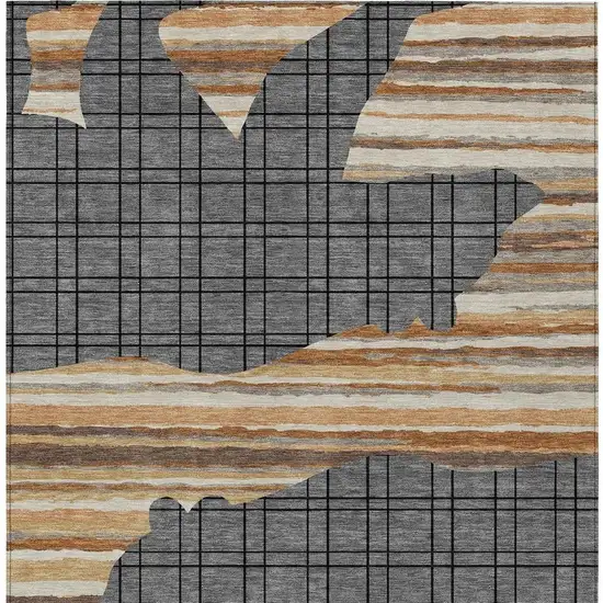 Gray And Brown Abstract Washable Indoor Outdoor Area Rug Photo 3