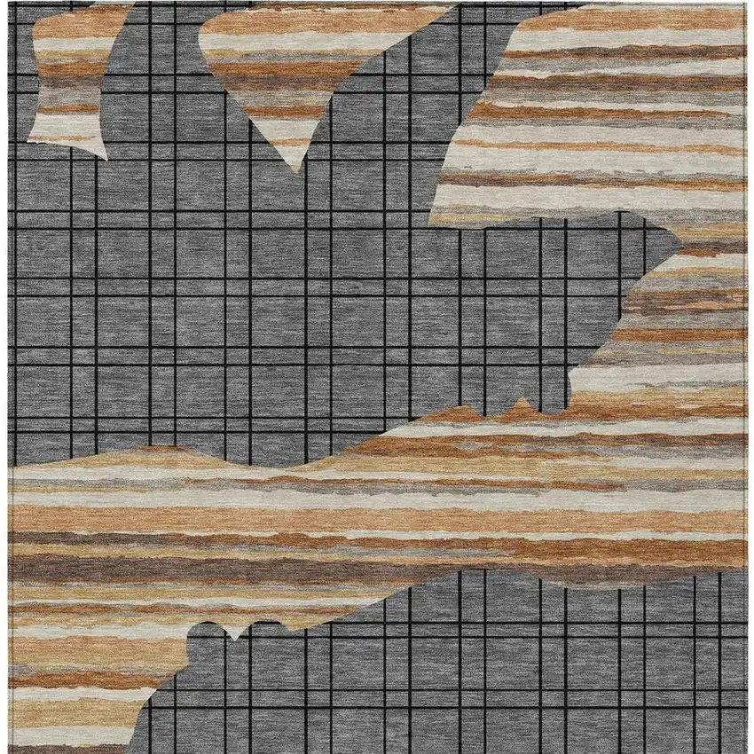 Gray And Brown Abstract Washable Indoor Outdoor Area Rug Photo 3
