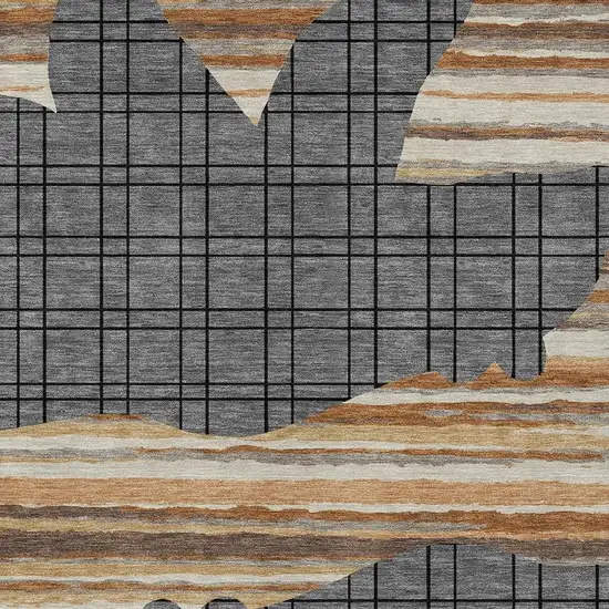 Gray And Brown Abstract Washable Indoor Outdoor Area Rug Photo 2