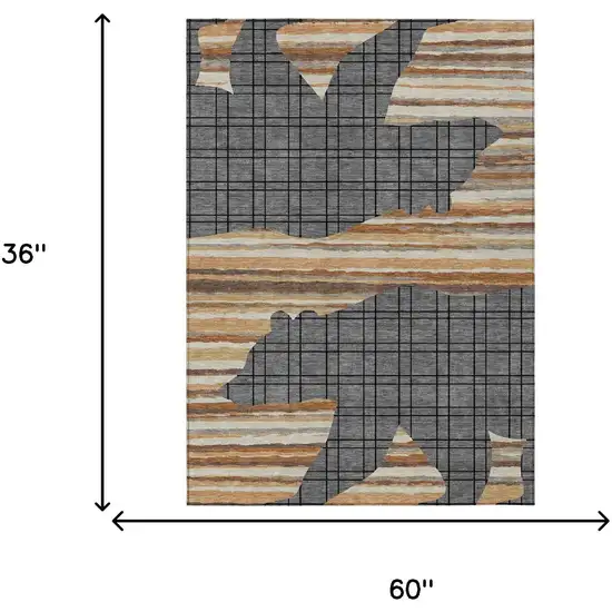 Gray And Brown Abstract Washable Indoor Outdoor Area Rug Photo 5