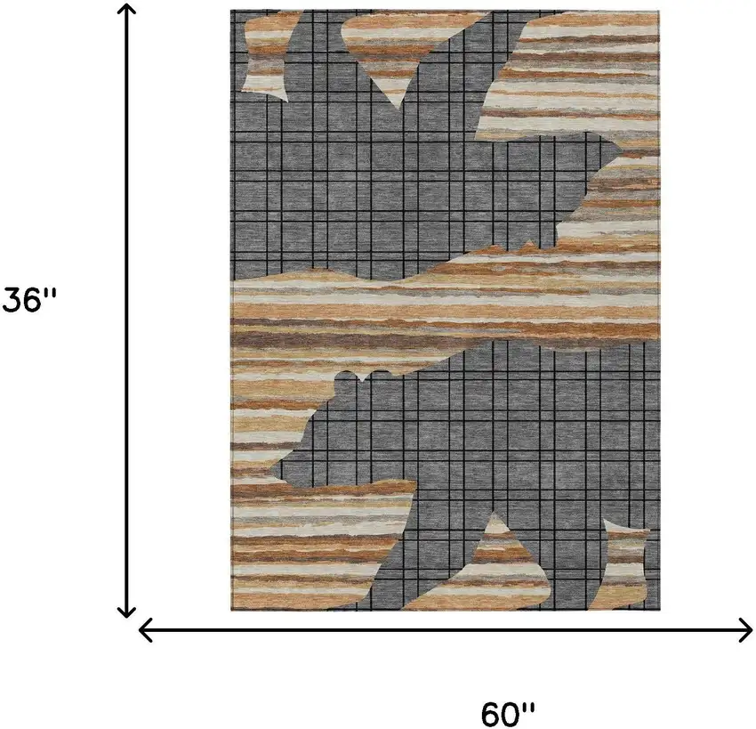Gray And Brown Abstract Washable Indoor Outdoor Area Rug Photo 5