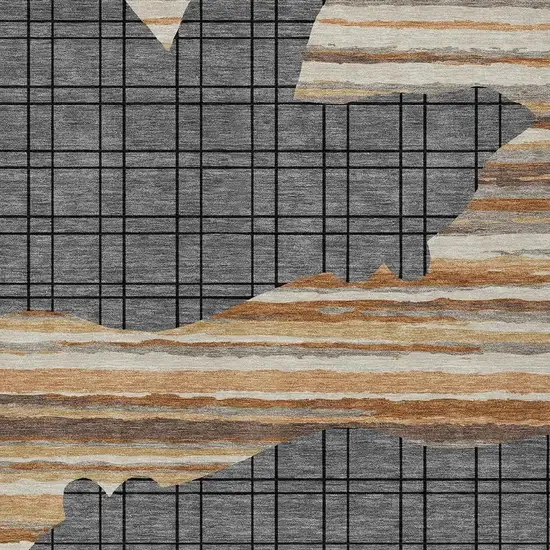 Gray And Brown Abstract Washable Indoor Outdoor Area Rug Photo 2
