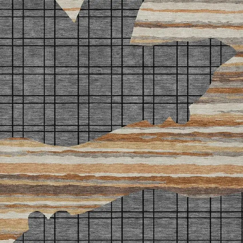 Gray And Brown Abstract Washable Indoor Outdoor Area Rug Photo 2