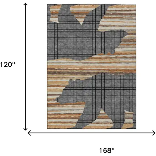 Gray And Brown Abstract Washable Indoor Outdoor Area Rug Photo 5