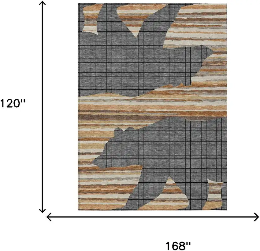 Gray And Brown Abstract Washable Indoor Outdoor Area Rug Photo 5