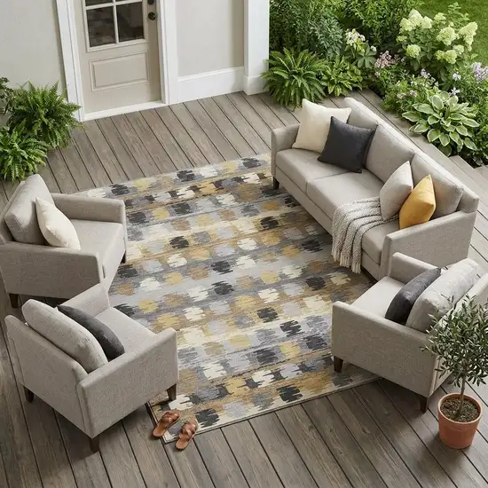 Gray And Brown Abstract Washable Indoor Outdoor Area Rug Photo 1
