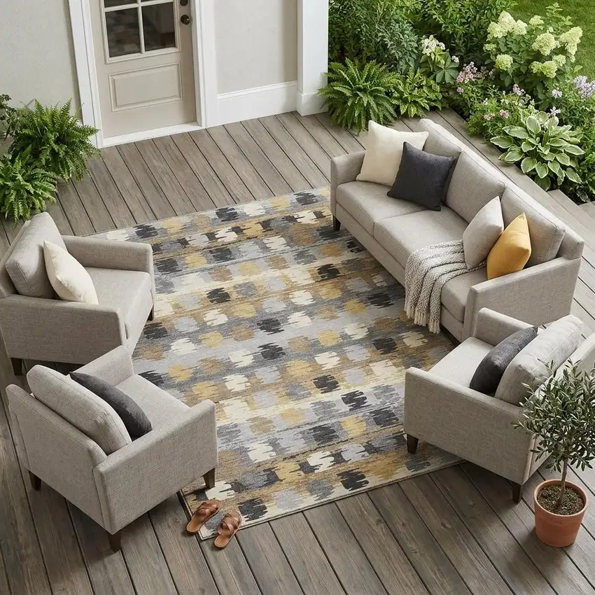 Gray And Brown Abstract Washable Indoor Outdoor Area Rug Photo 1