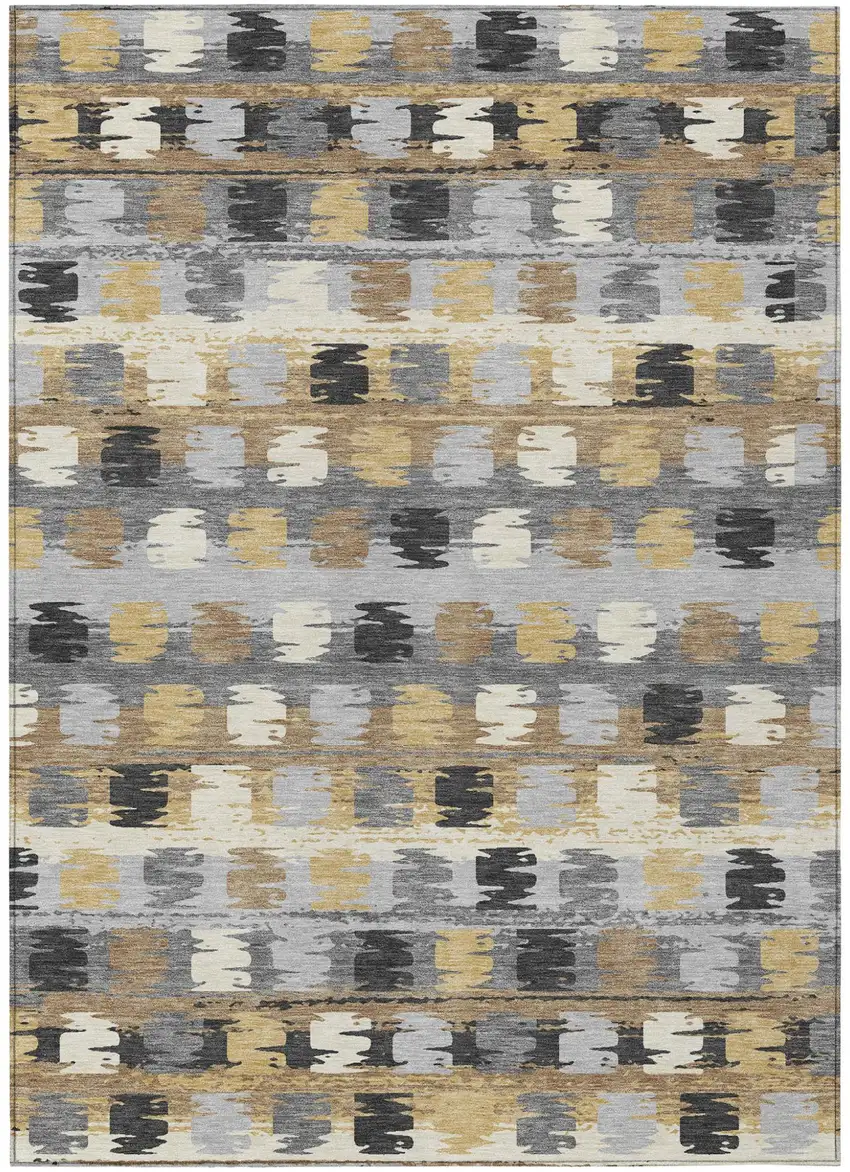 Gray And Brown Abstract Washable Indoor Outdoor Area Rug Photo 2