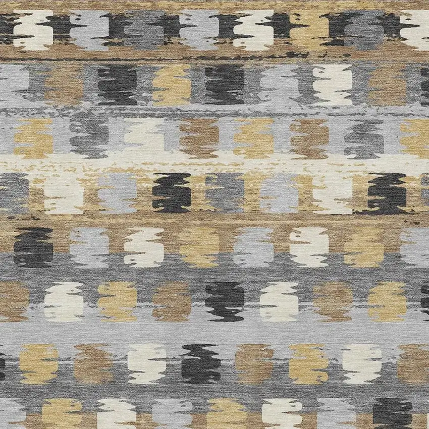 Gray And Brown Abstract Washable Indoor Outdoor Area Rug Photo 5