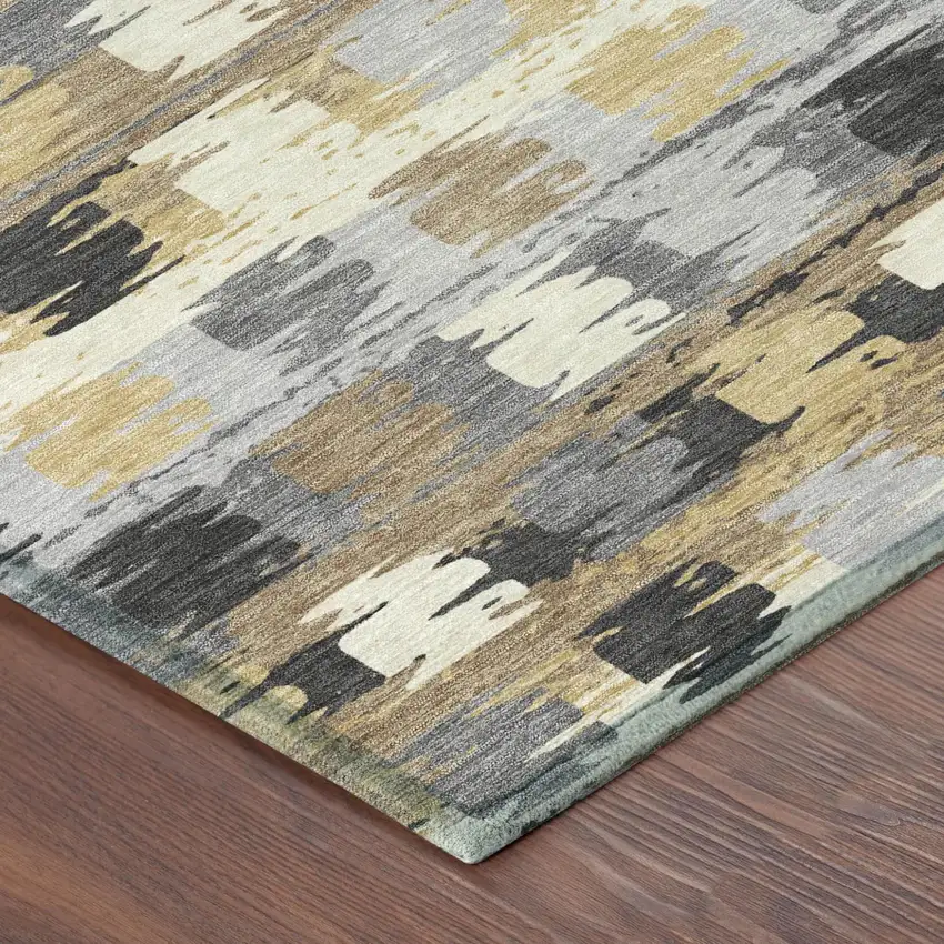 Gray And Brown Abstract Washable Indoor Outdoor Area Rug Photo 7