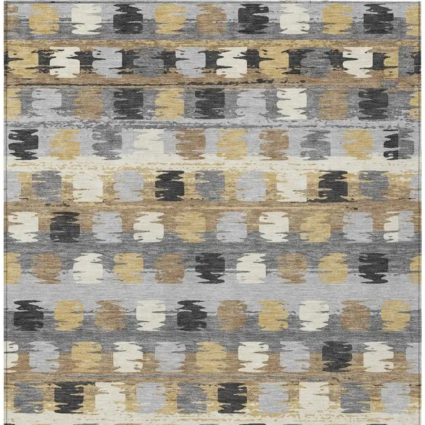 Gray And Brown Abstract Washable Indoor Outdoor Area Rug Photo 6