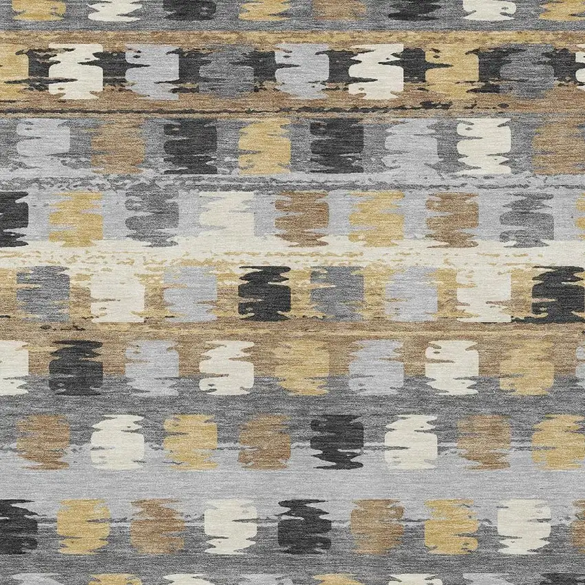 Gray And Brown Abstract Washable Indoor Outdoor Area Rug Photo 3