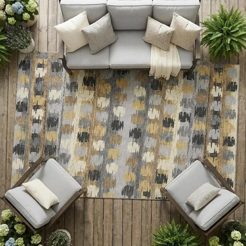 Gray And Brown Abstract Washable Indoor Outdoor Area Rug Photo 1