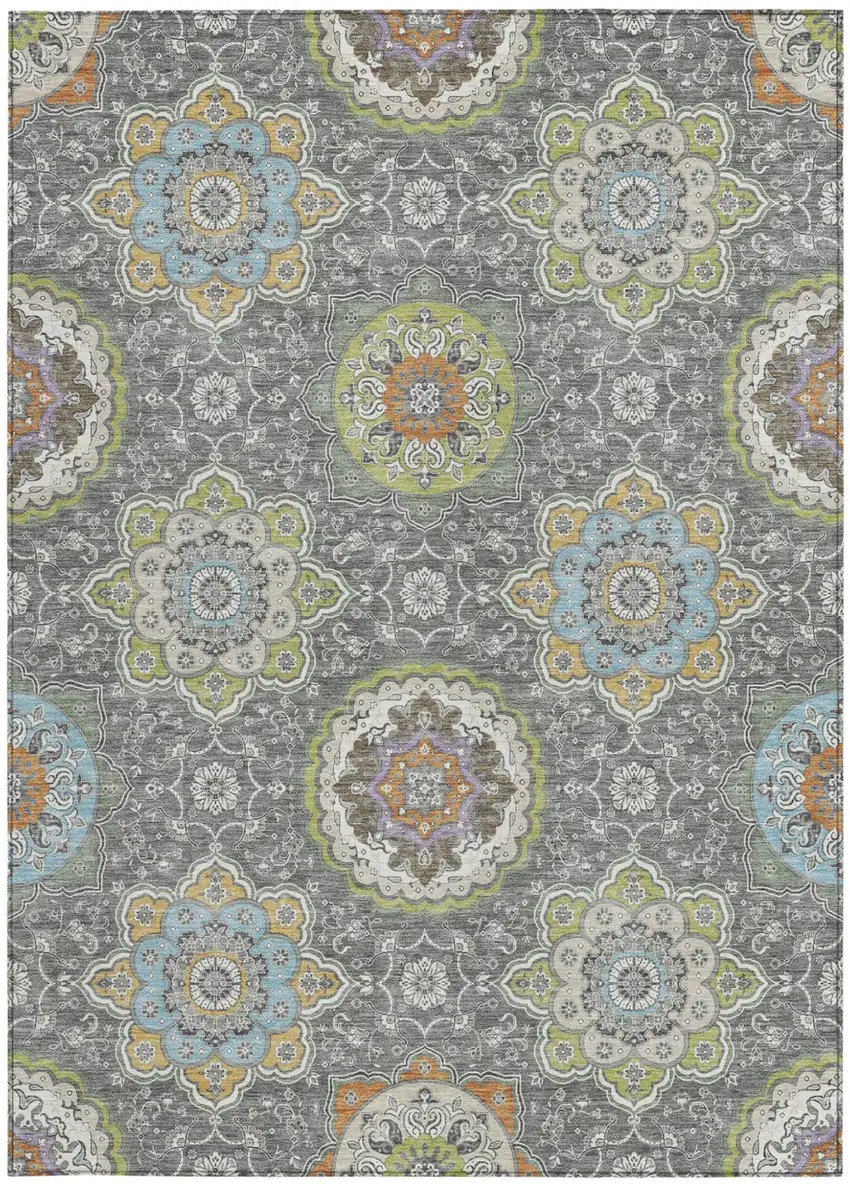Gray And Brown Floral Medallion Washable Indoor Outdoor Area Rug Photo 4