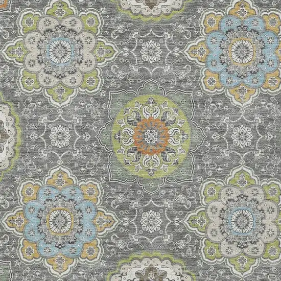 Gray And Brown Floral Medallion Washable Indoor Outdoor Area Rug Photo 5