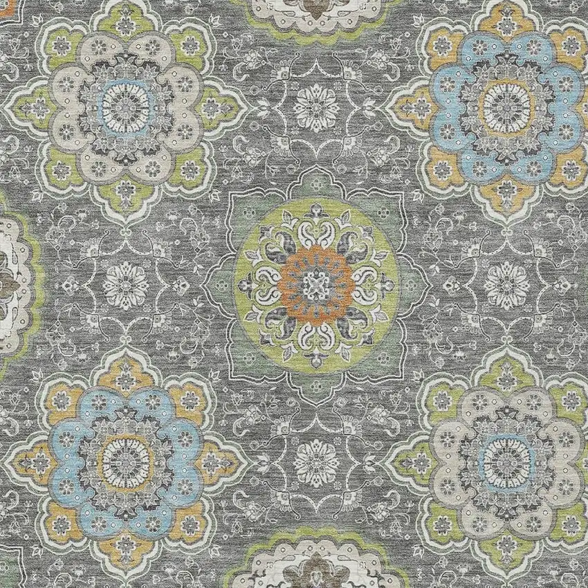 Gray And Brown Floral Medallion Washable Indoor Outdoor Area Rug Photo 5