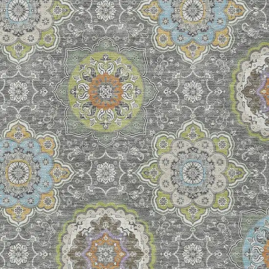 Gray And Brown Floral Medallion Washable Indoor Outdoor Area Rug Photo 3