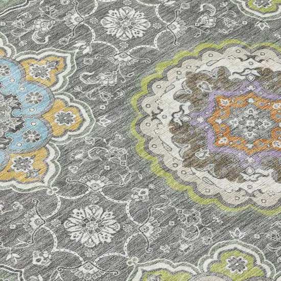 Gray And Brown Floral Medallion Washable Indoor Outdoor Area Rug Photo 8