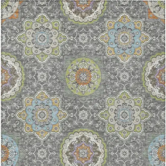Gray And Brown Floral Medallion Washable Indoor Outdoor Area Rug Photo 4
