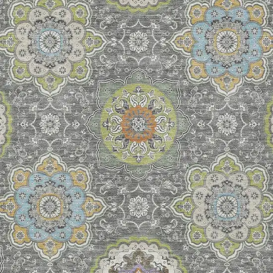 Gray And Brown Floral Medallion Washable Indoor Outdoor Area Rug Photo 5