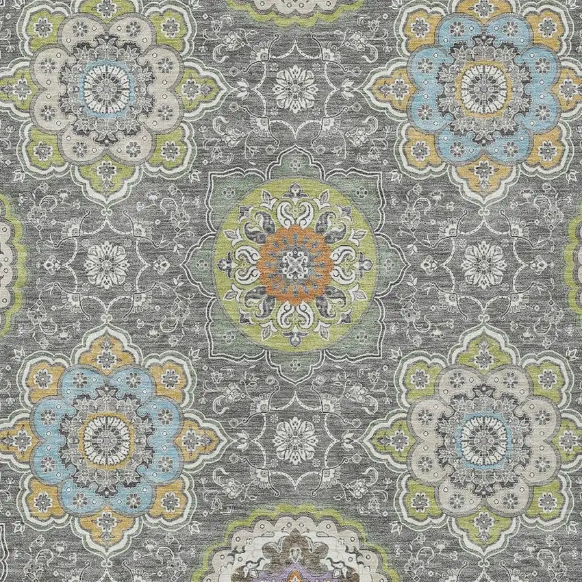 Gray And Brown Floral Medallion Washable Indoor Outdoor Area Rug Photo 5