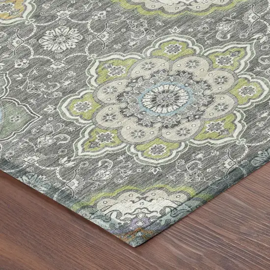 Gray And Brown Floral Medallion Washable Indoor Outdoor Area Rug Photo 7