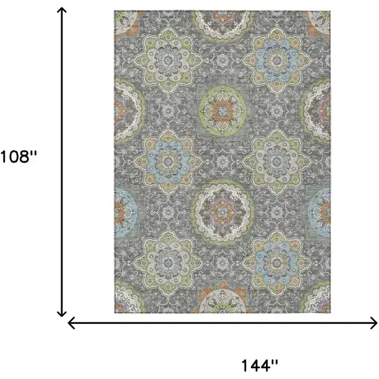 Gray And Brown Floral Medallion Washable Indoor Outdoor Area Rug Photo 9