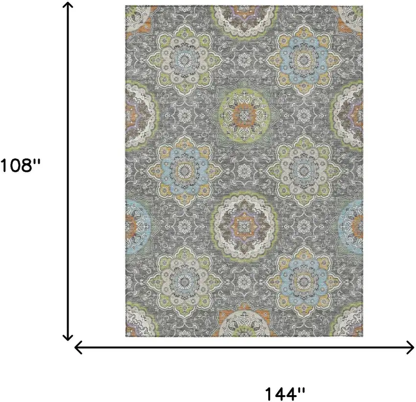 Gray And Brown Floral Medallion Washable Indoor Outdoor Area Rug Photo 9