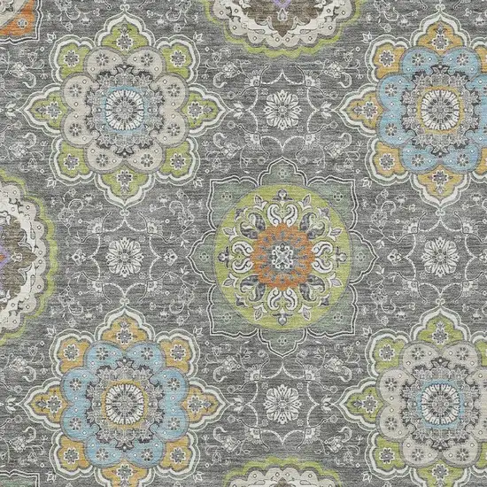 Gray And Brown Floral Medallion Washable Indoor Outdoor Area Rug Photo 3