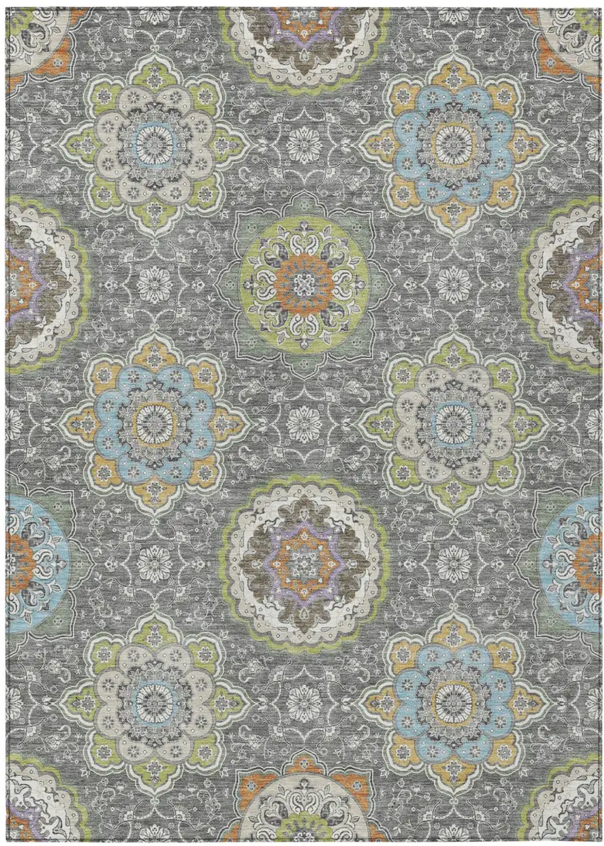 Gray And Brown Floral Medallion Washable Indoor Outdoor Area Rug Photo 2