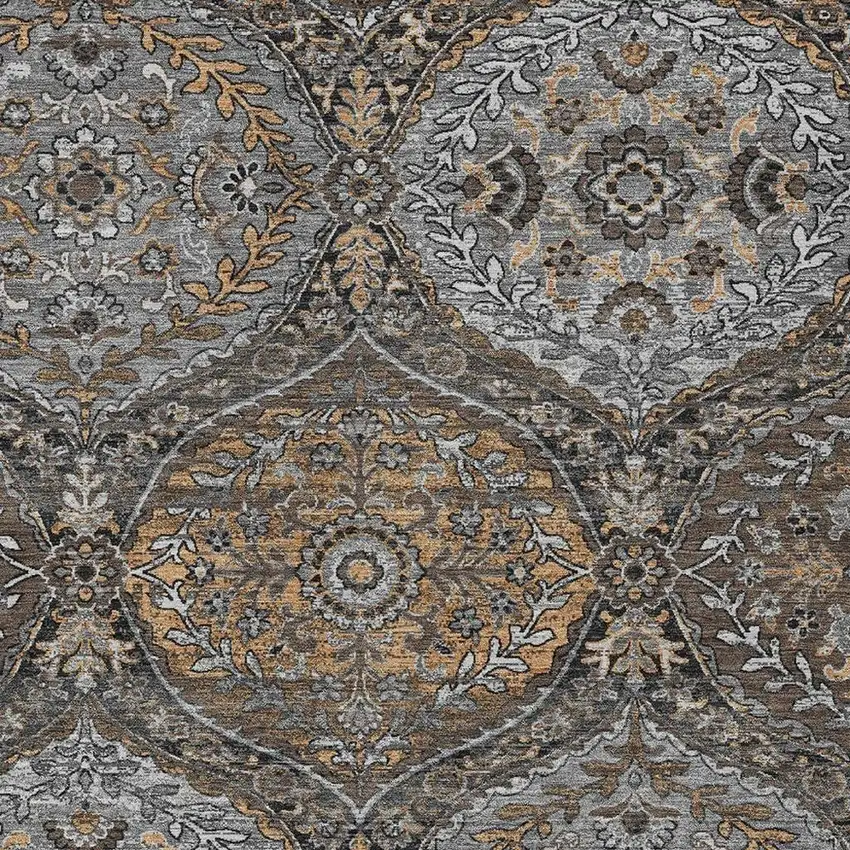 Gray And Brown Ogee Washable Indoor Outdoor Area Rug Photo 3