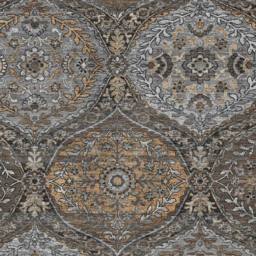 Gray And Brown Ogee Washable Indoor Outdoor Area Rug Photo 3