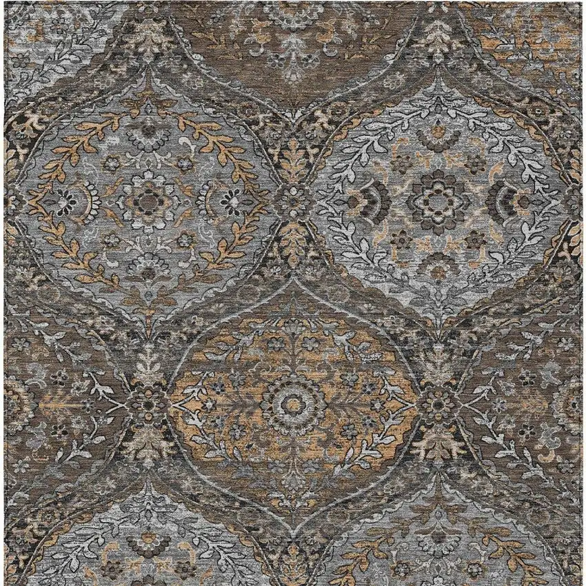 Gray And Brown Ogee Washable Indoor Outdoor Area Rug Photo 4