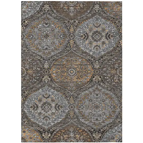 Gray And Brown Ogee Washable Indoor Outdoor Area Rug Photo 2