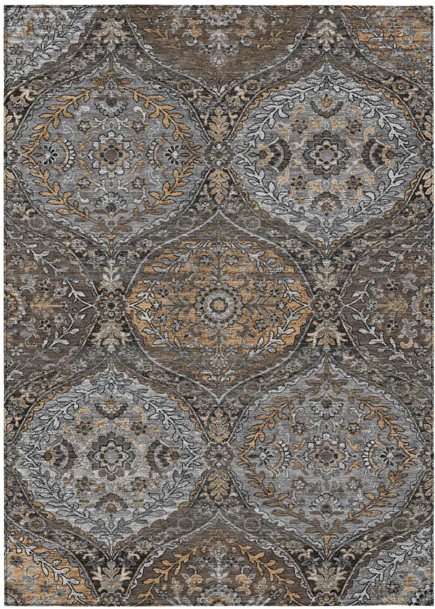 Gray And Brown Ogee Washable Indoor Outdoor Area Rug Photo 2