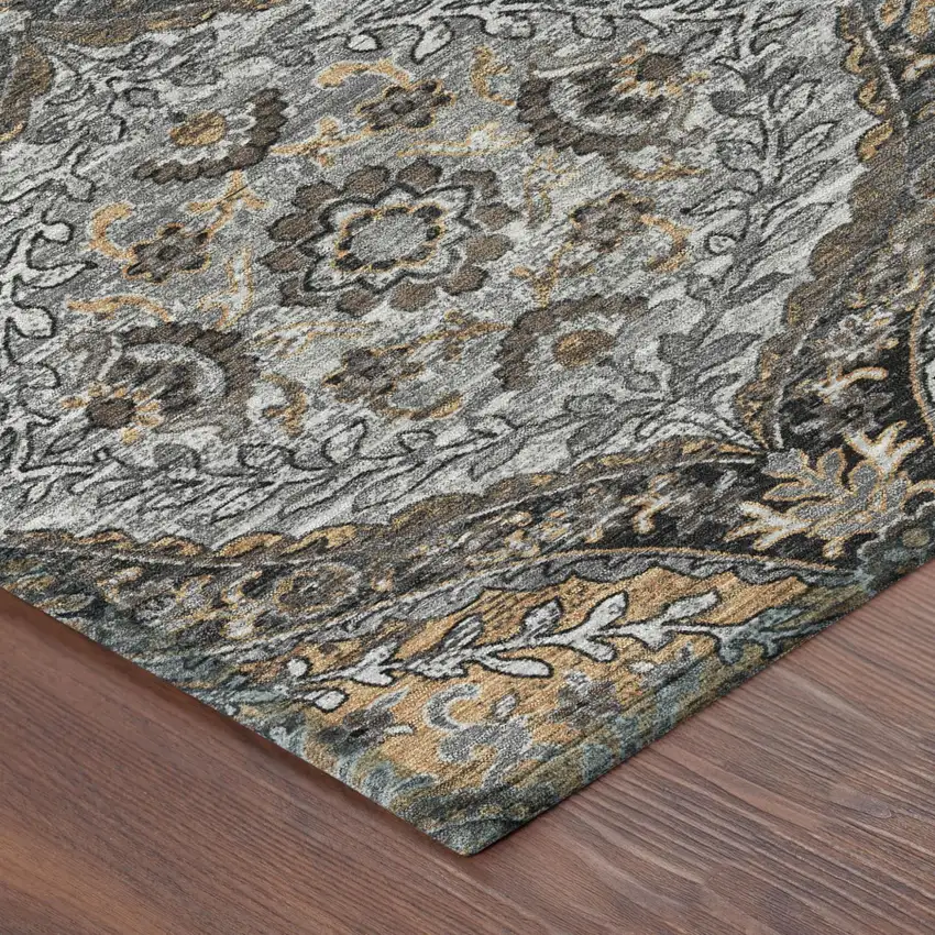 Gray And Brown Ogee Washable Indoor Outdoor Area Rug Photo 5