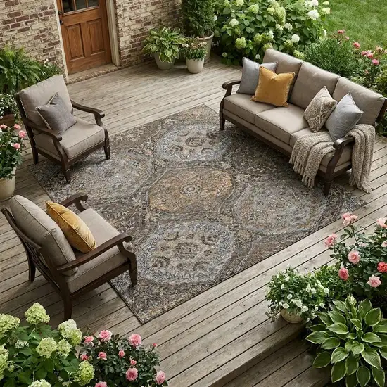 Gray And Brown Ogee Washable Indoor Outdoor Area Rug Photo 1