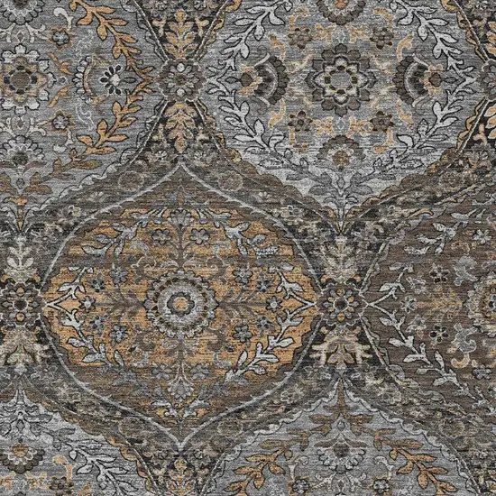 Gray And Brown Ogee Washable Indoor Outdoor Area Rug Photo 3