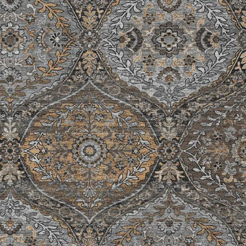 Gray And Brown Ogee Washable Indoor Outdoor Area Rug Photo 3