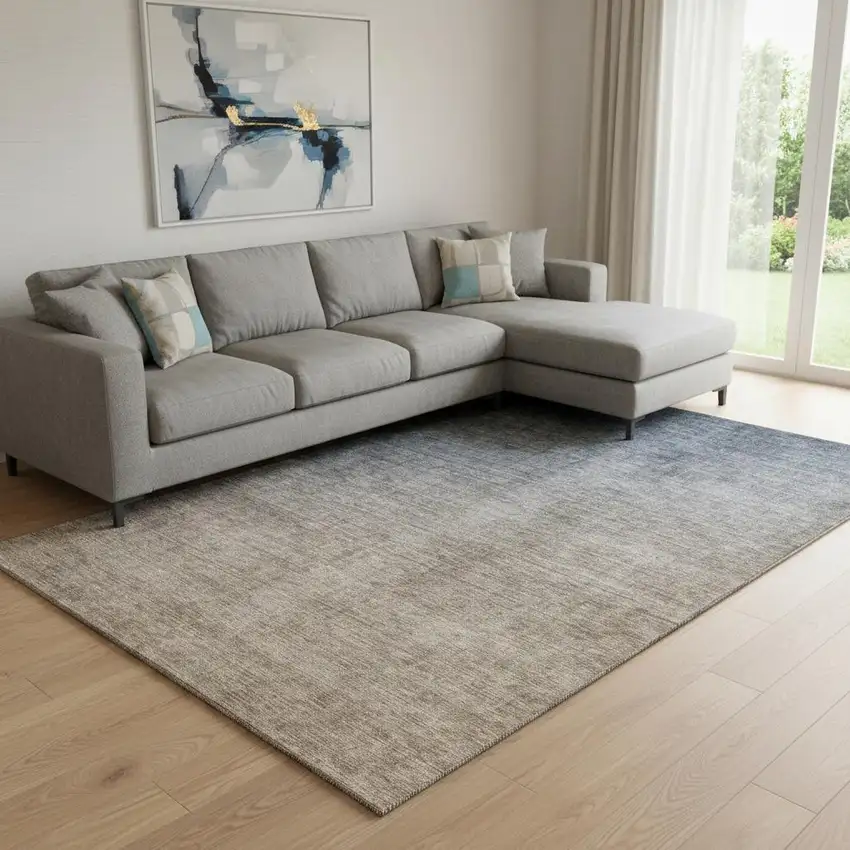 Gray And Brown Ombre Washable Area Rug With UV Protection Photo 1