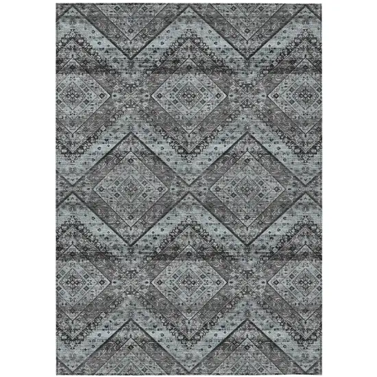 Gray And Brown Tribal Washable Indoor Outdoor Area Rug Photo 2